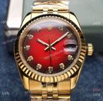 Clone Rolex Datejust Red Dial Yellow Gold Jubilee Band Watches